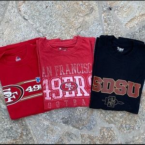 Lot of 3 Mens Large T-Shirts SF 49er/SDSU
(2) San Francisco 49er (1) SDSU